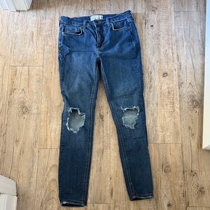 Free People Dark Blue Distressed Skinny Jeans